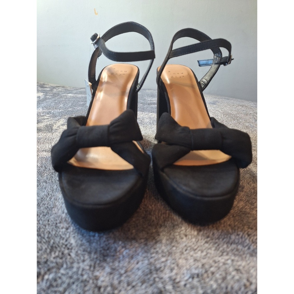 Velvet Block Heel Open Toe Shoes Womens‎ 9 Black Dark Romantic Holiday Party - Picture 2 of 15